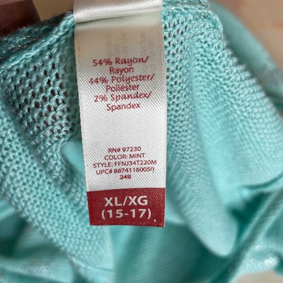 No Boundaries Women's Mint Silver Sparkle Geometric Design Sheer Sweater 15/17 - Picture 6 of 7